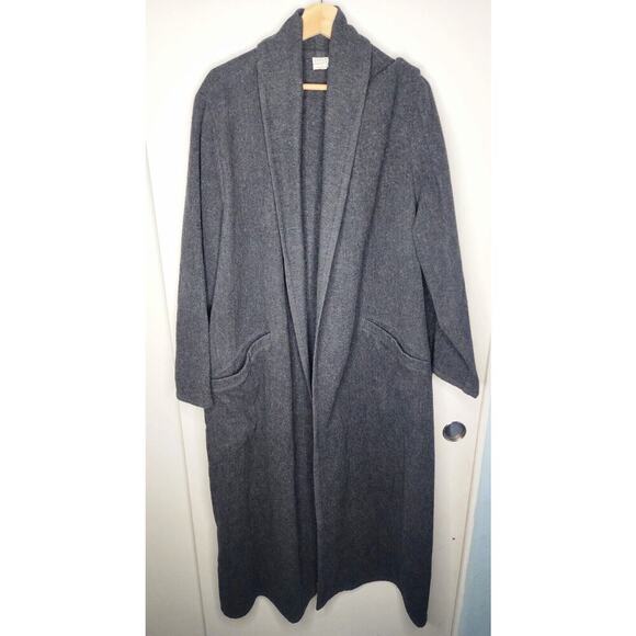 Eileen Fisher 100% Wool Shawl Collar Charcoal Coat Women's Large‎ Made In USA - Picture 1 of 4